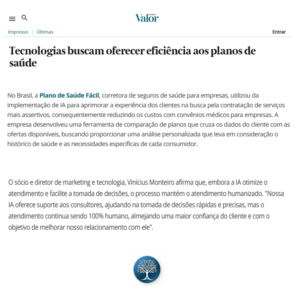 Plano de Saúde Fácil matéria Valor Econômico